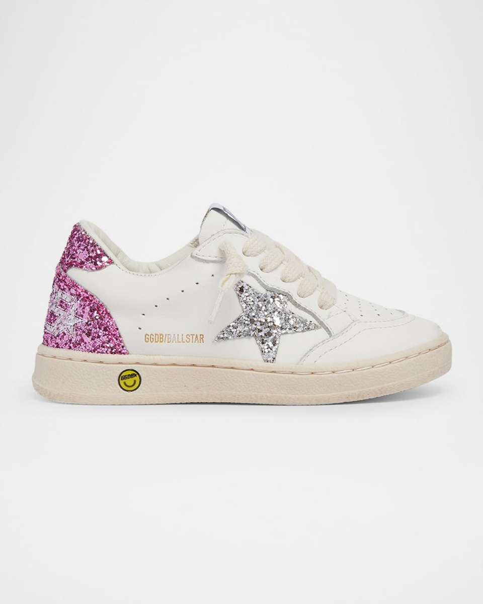 Girl's Ballstar Leather Glitter Star Sneakers, Baby/Toddler